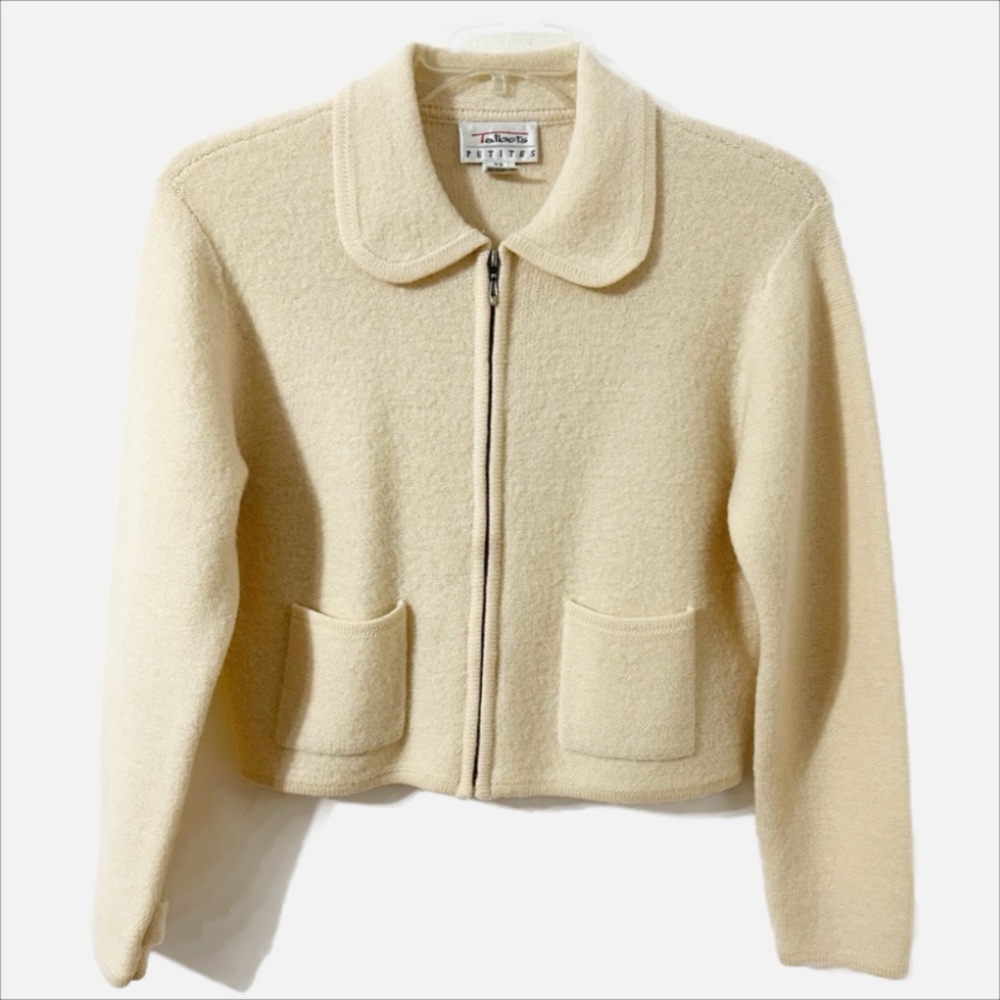 Vintage Talbots Butter Yellow Boiled Wool Zip Front Jacket Peter Pan Collar
